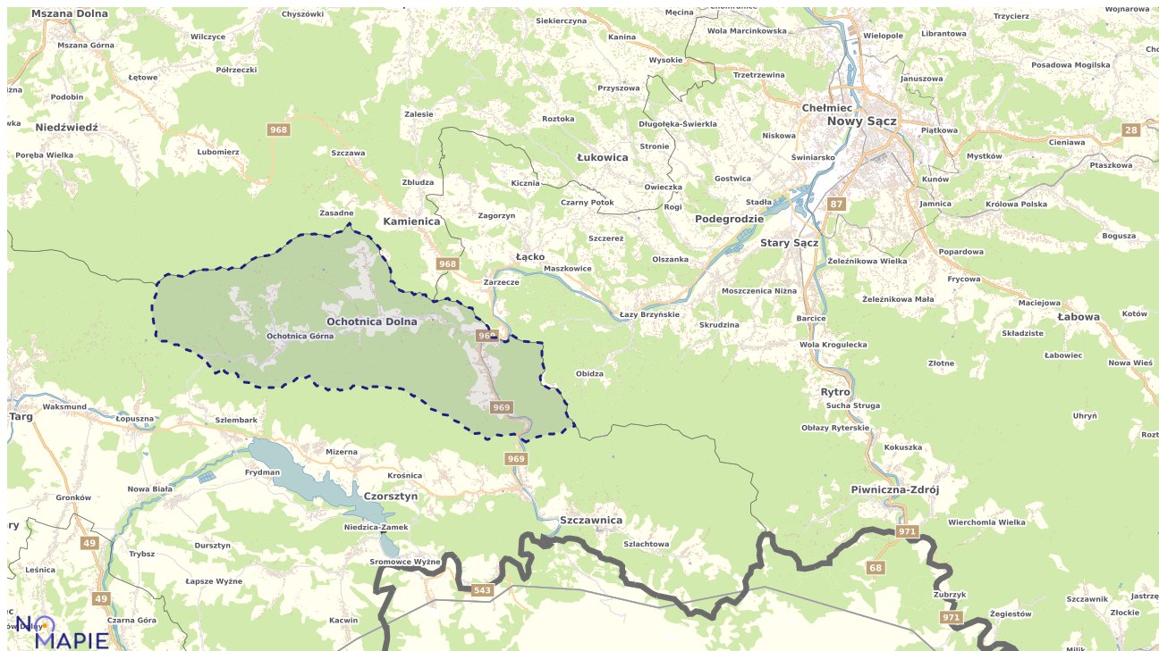 Mapa obszarów ochrony przyrody Ochotnicy Dolnej