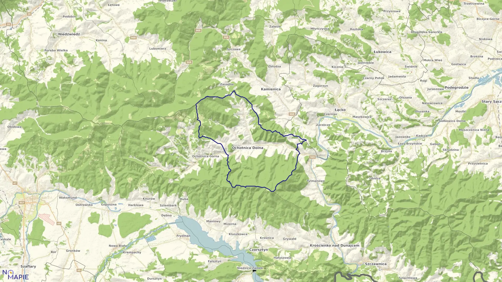Mapa obrębu OCHOTNICA DOLNA w gminie Ochotnica Dolna