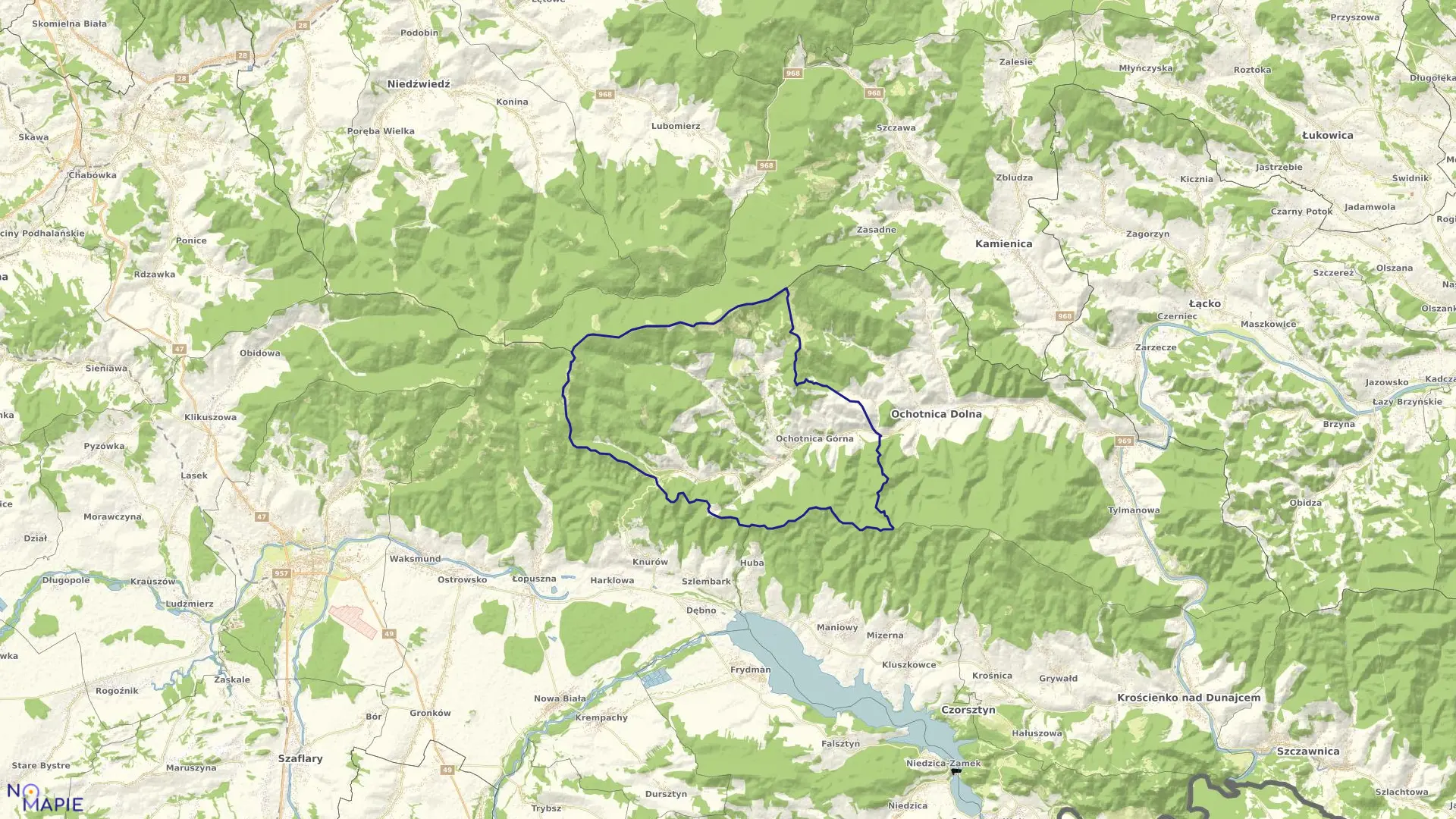 Mapa obrębu OCHOTNICA GÓRNA w gminie Ochotnica Dolna
